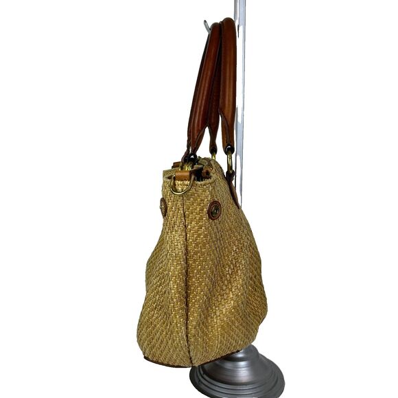 J.Crew Brompton Woven Straw Leather Hobo Shoulder Bag Brown Tan Gold Purse Boho - Picture 4 of 16